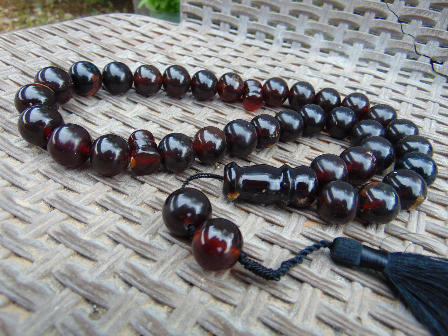 136 gr Big Tasbih Mesbah Rosary 33+2 Beads 18 mm Indonesian Black Amber for Healing Collection TB18i2