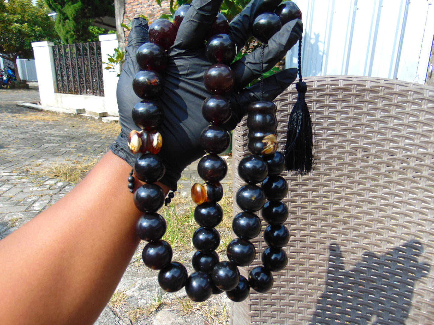 350 gr Big Tasbih Mesbah Rosary 33+3 Beads 25 mm Indonesian Black Amber for Healing Collection FR43