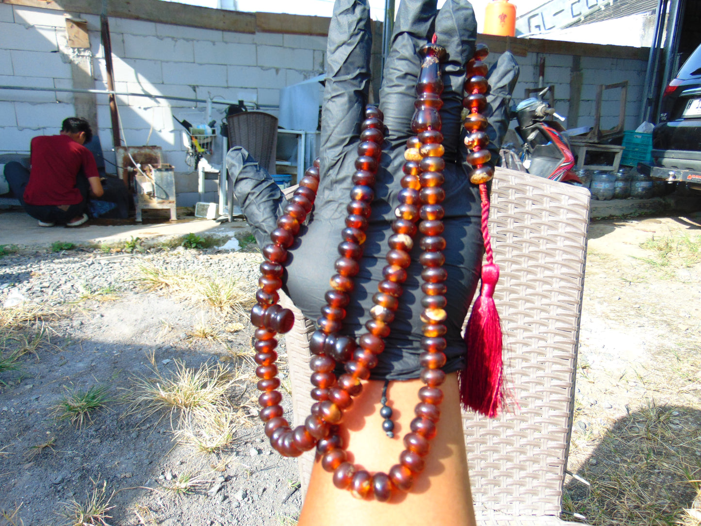 74 gram 99+9 Beads Tasbih Rosary Islam Necklace for Yoga Meditation Indonesian Yellow Red Amber for Healing MR12