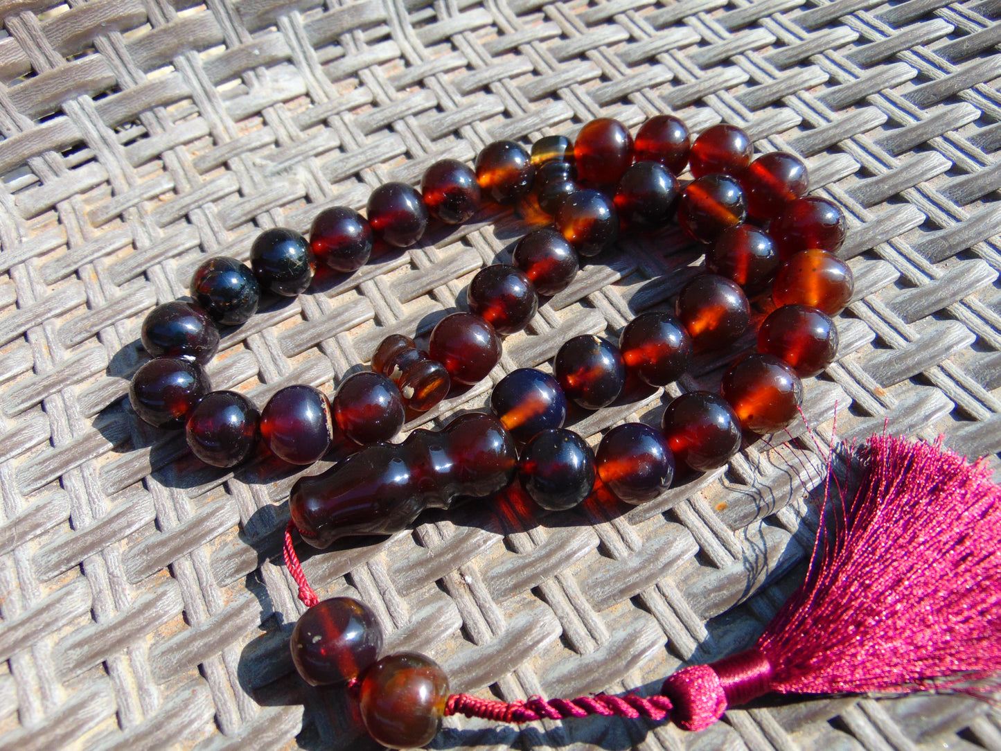 97 gr Big Tasbih Mesbah Rosary 33+2 Beads 18 mm Indonesian Cherry Red Amber for Healing Collection TB16i2