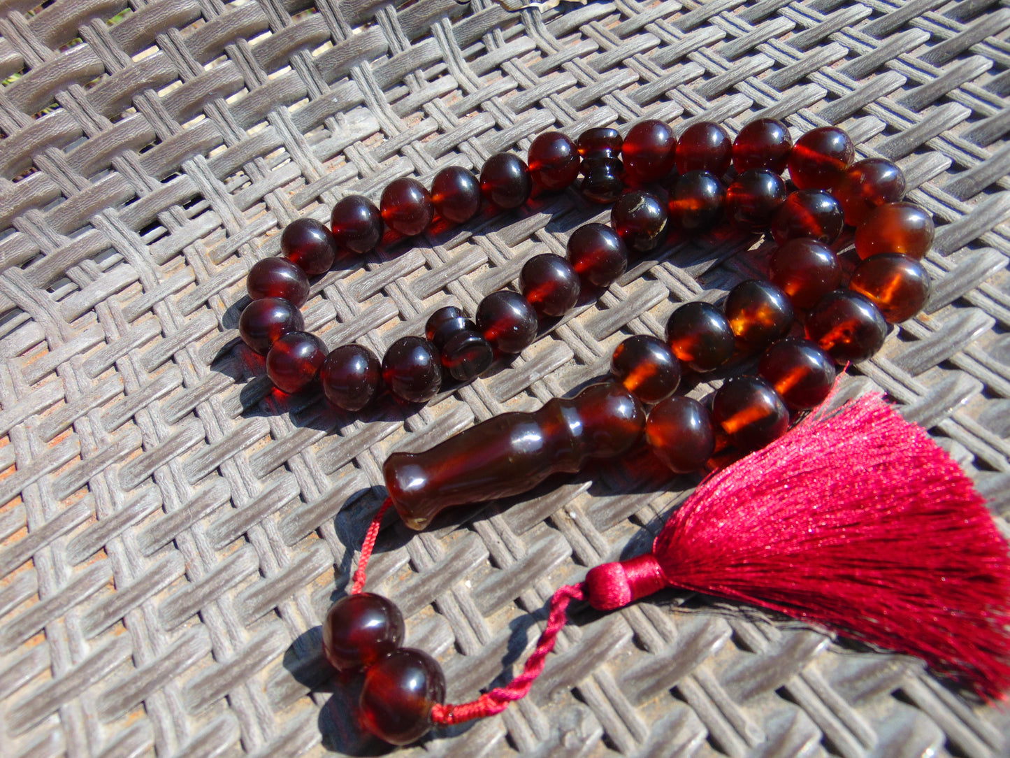 110 gr Big Tasbih Mesbah Rosary 33+2 Beads 18 mm Indonesian Cherry Red Amber for Healing Collection TB17i13