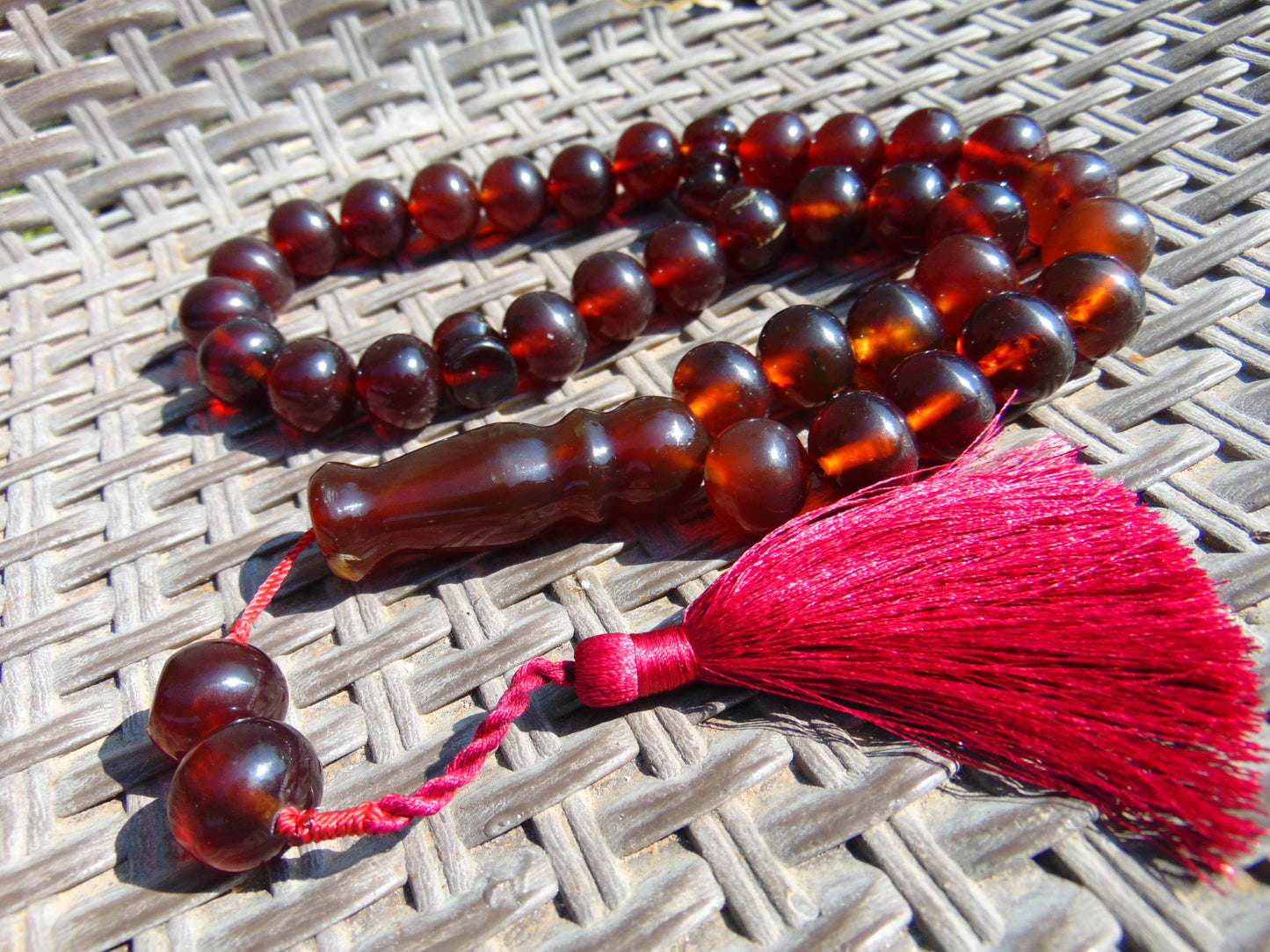 110 gr Big Tasbih Mesbah Rosary 33+2 Beads 18 mm Indonesian Cherry Red Amber for Healing Collection TB17i13