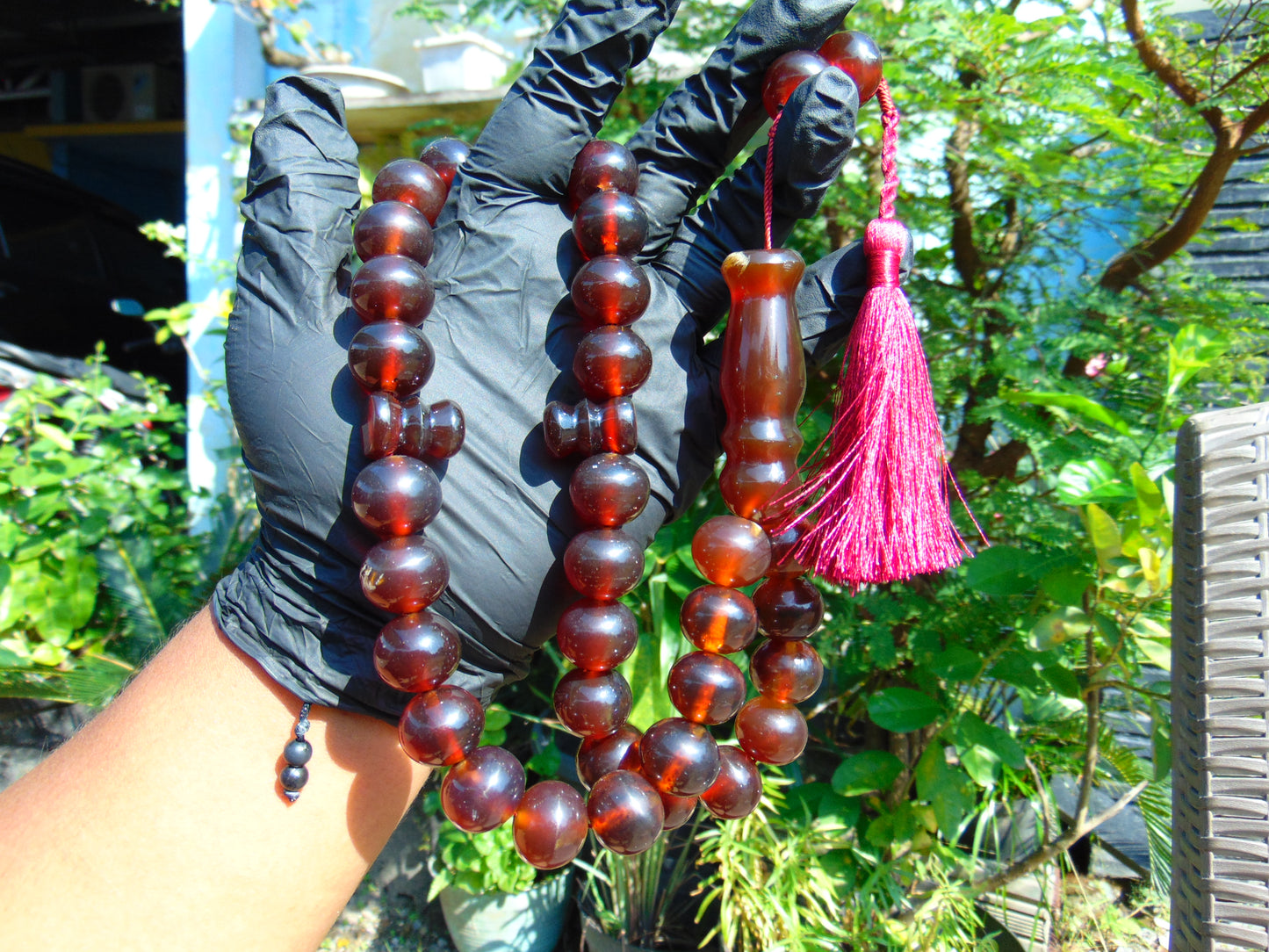 110 gr Big Tasbih Mesbah Rosary 33+2 Beads 18 mm Indonesian Cherry Red Amber for Healing Collection TB17i13