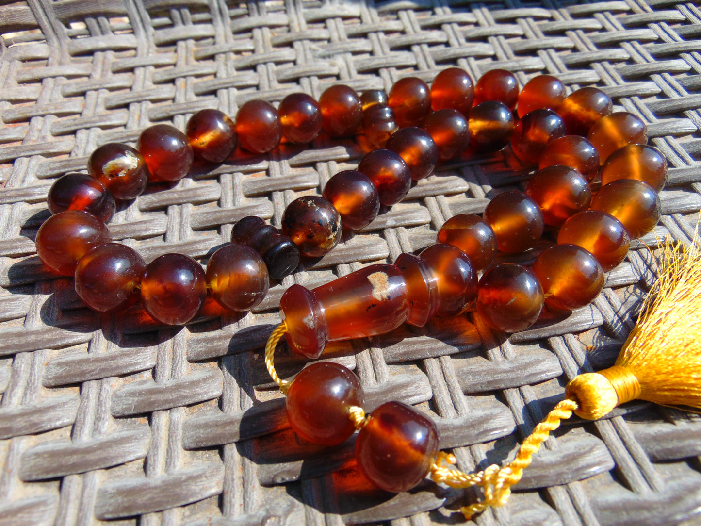 102 gr Big Tasbih Mesbah Rosary 33+2 Beads 18 mm Indonesian Yellow Red Amber for Healing Collection TB17i17