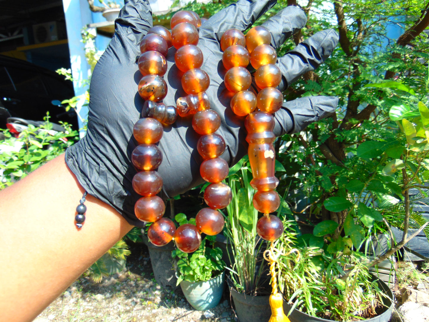 102 gr Big Tasbih Mesbah Rosary 33+2 Beads 18 mm Indonesian Yellow Red Amber for Healing Collection TB17i17