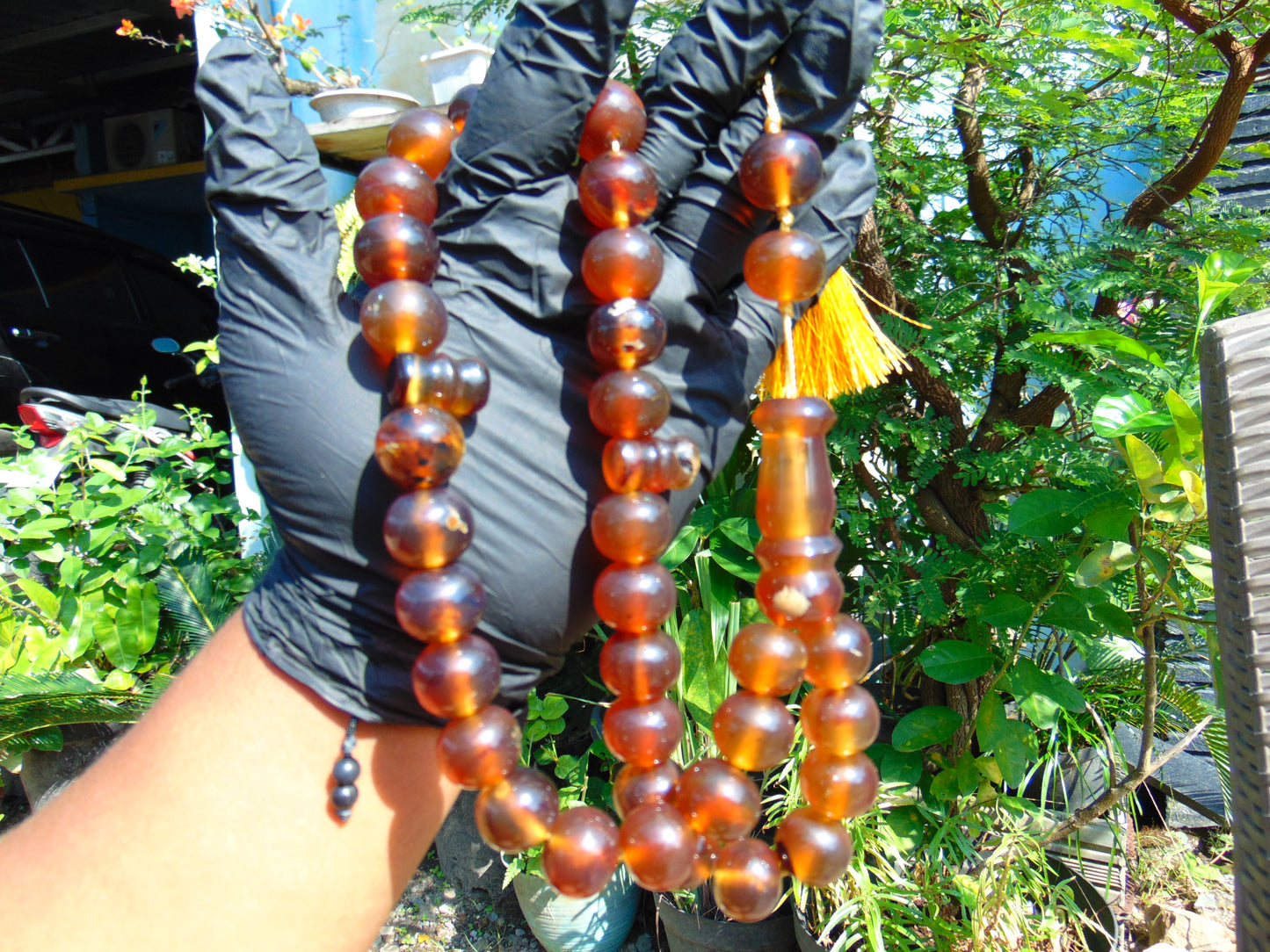 102 gr Big Tasbih Mesbah Rosary 33+2 Beads 18 mm Indonesian Yellow Red Amber for Healing Collection TB17i17