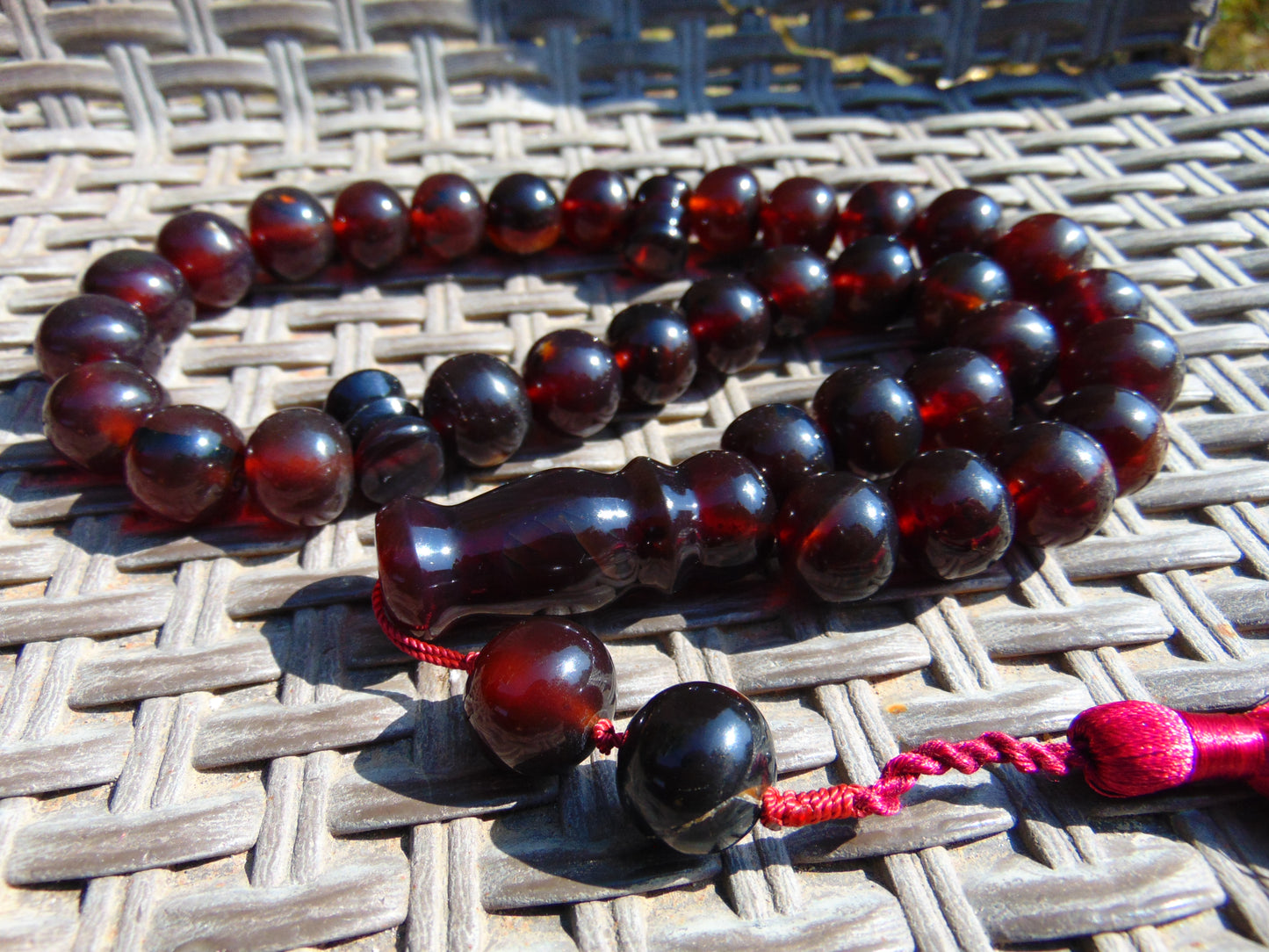 102 gr Big Tasbih Mesbah Rosary 33+2 Beads 18 mm Indonesian Cherry Red Amber for Healing Collection TB17i15