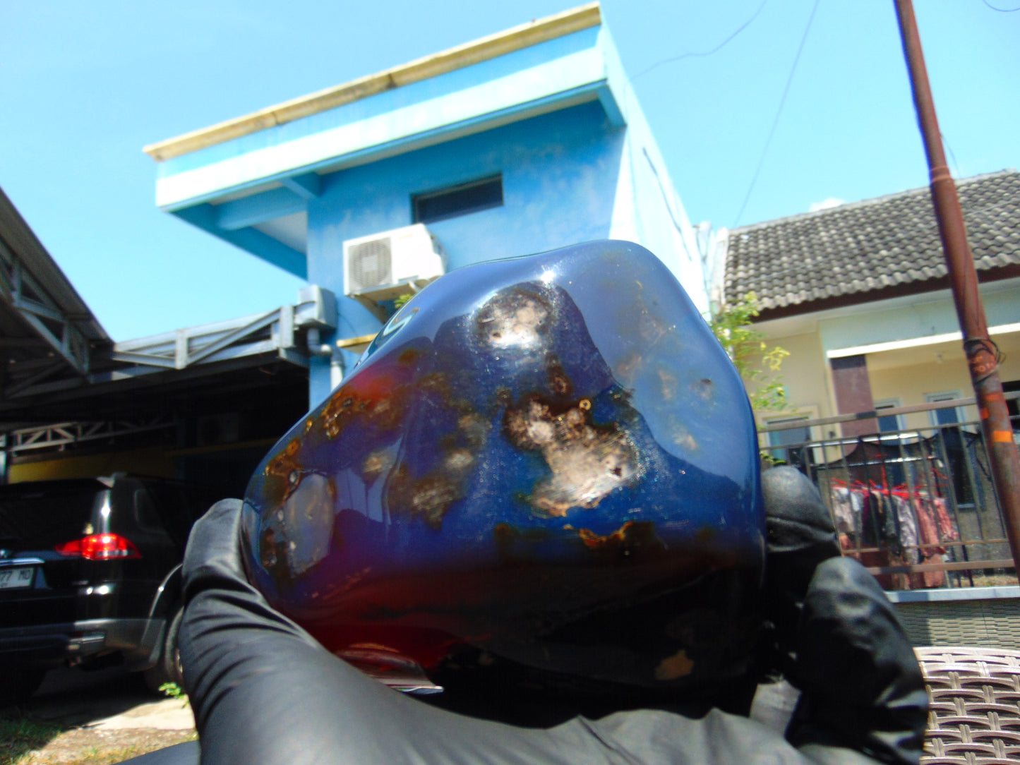 423 gram Full polished Indonesian Blue Amber for Healing ML65