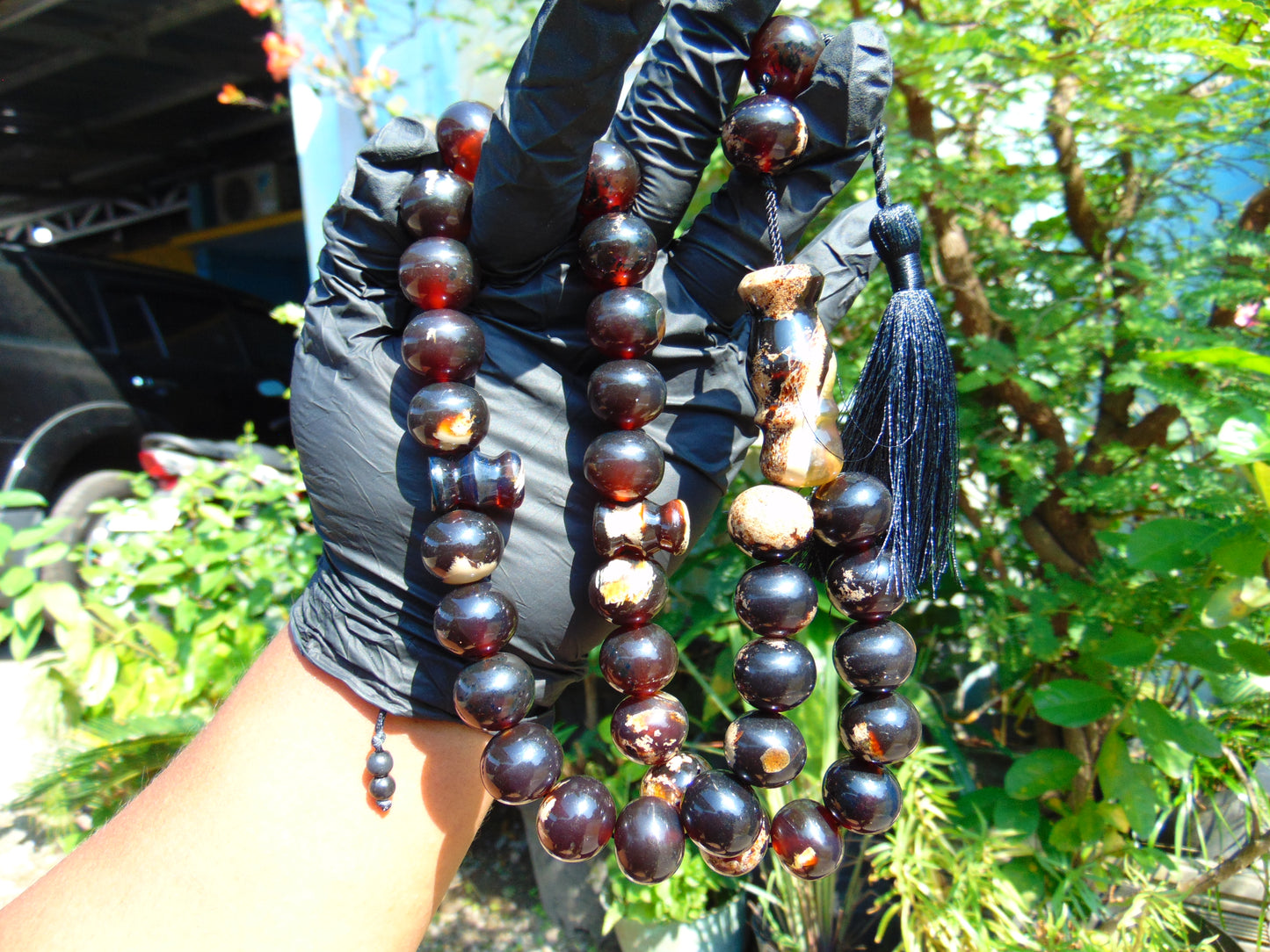 108 gr BIG Tasbih 33+3 Beads Mesbah Rosary Indonesian Dark WHite Amber for Healing TB17i16