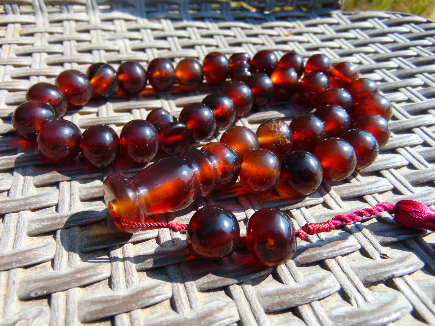 103 gr Big Tasbih Mesbah Rosary 33+2 Beads 18 mm Indonesian Cherry Red Amber for Healing Collection TB17i11