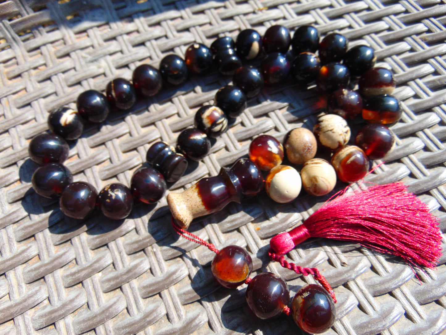148 gr BIG Tasbih 33+3 Beads Mesbah Rosary Indonesian Dark White Amber for Healing FR29