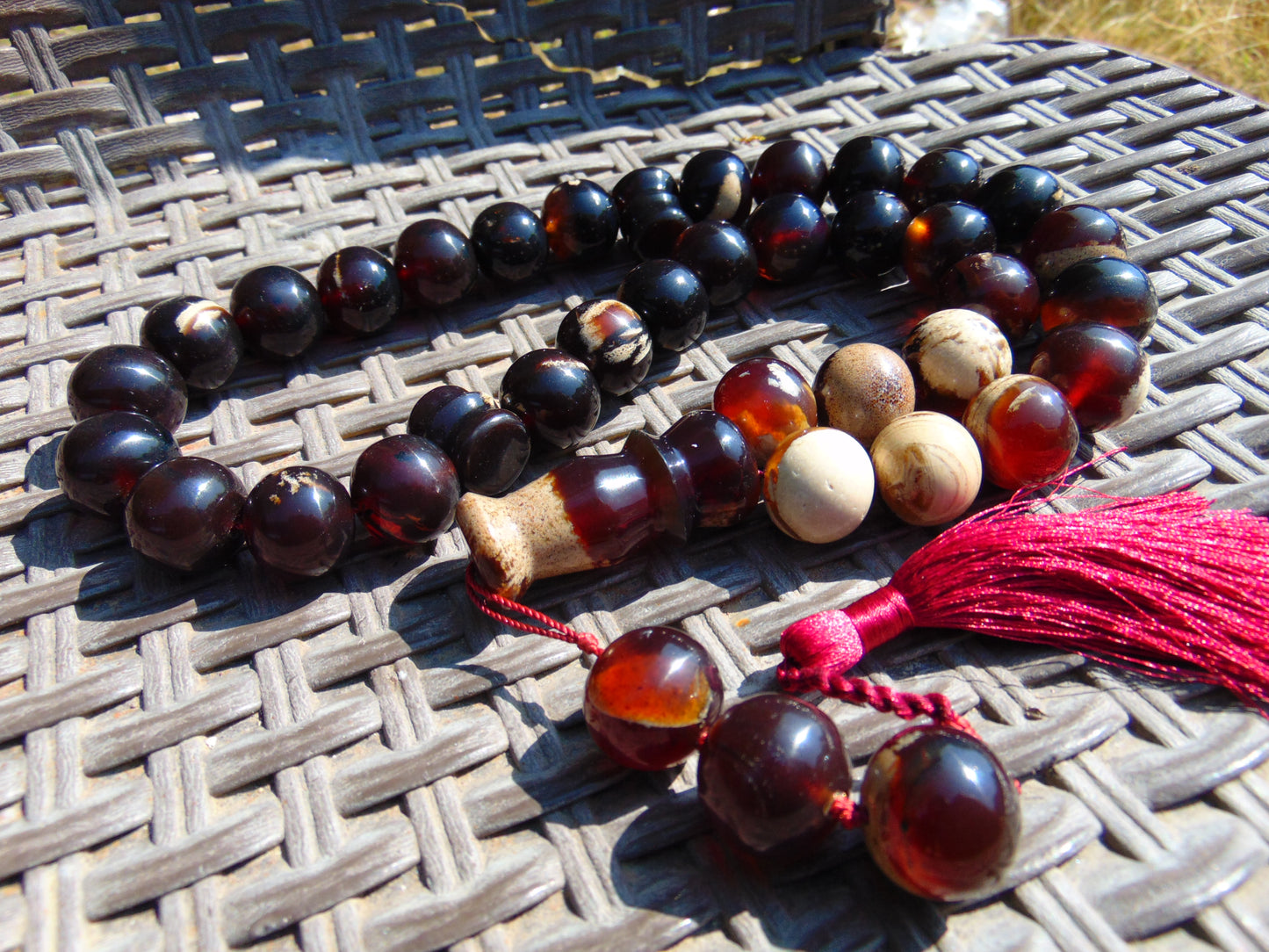 148 gr BIG Tasbih 33+3 Beads Mesbah Rosary Indonesian Dark White Amber for Healing FR29