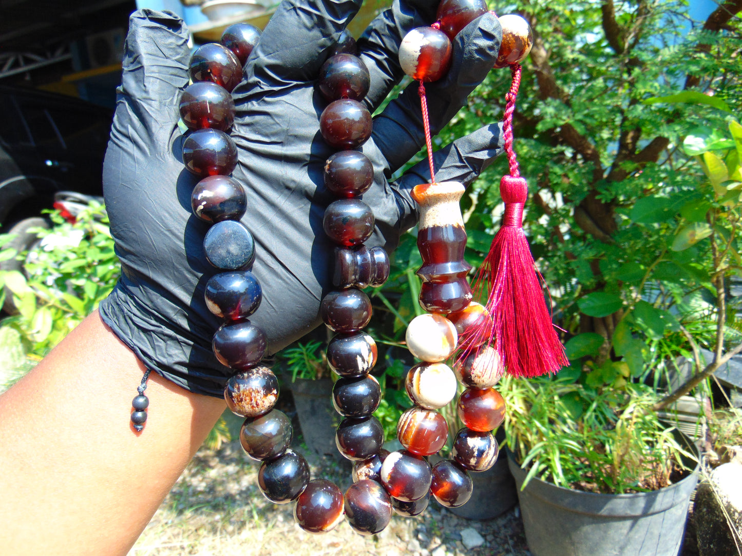 148 gr BIG Tasbih 33+3 Beads Mesbah Rosary Indonesian Dark White Amber for Healing FR29
