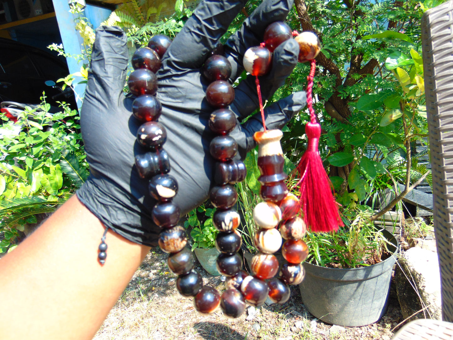 148 gr BIG Tasbih 33+3 Beads Mesbah Rosary Indonesian Dark White Amber for Healing FR29