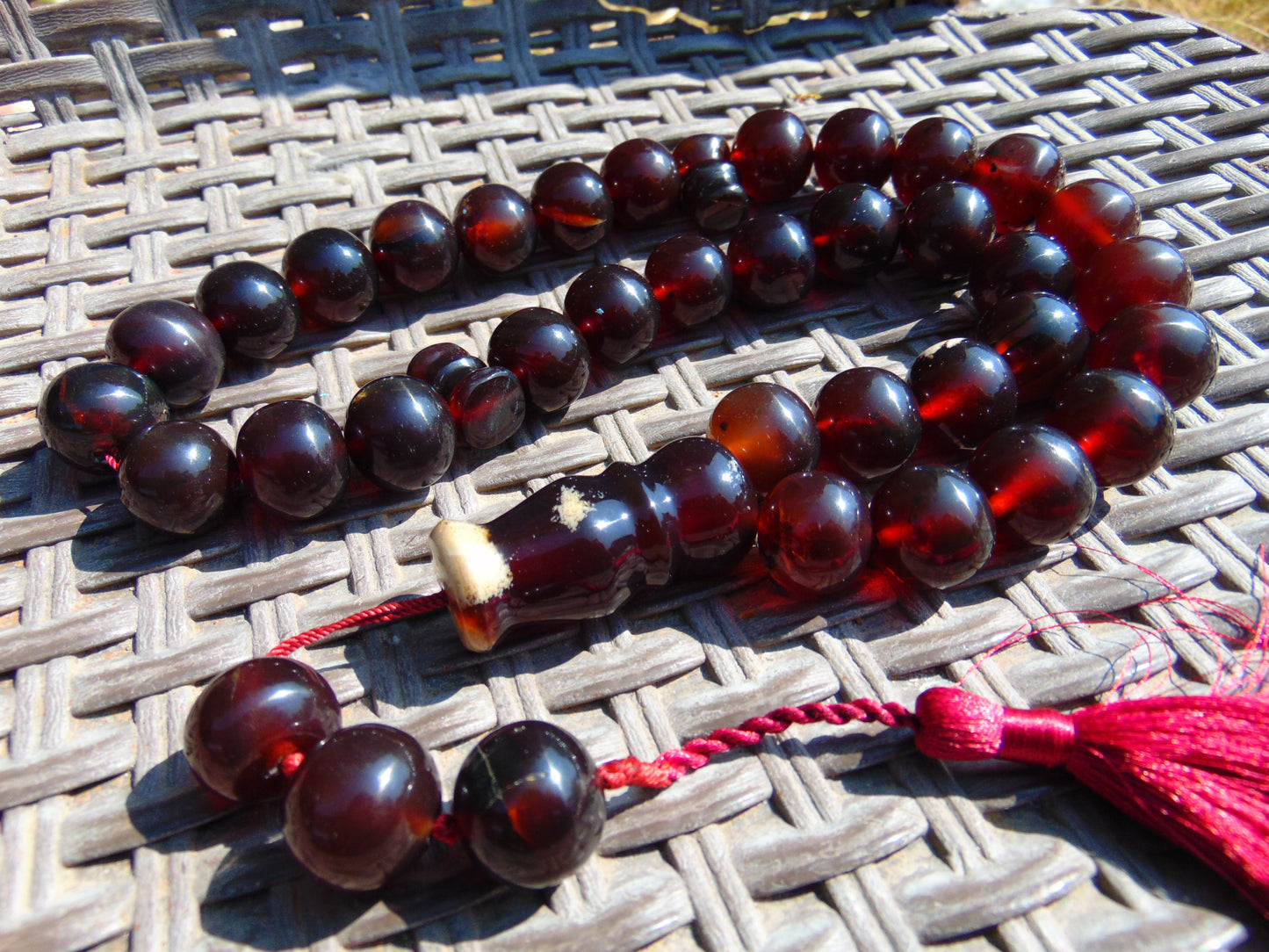 147 gr BIG Tasbih 33+3 Beads Mesbah Rosary Indonesian Dark Red Amber for Healing FR30