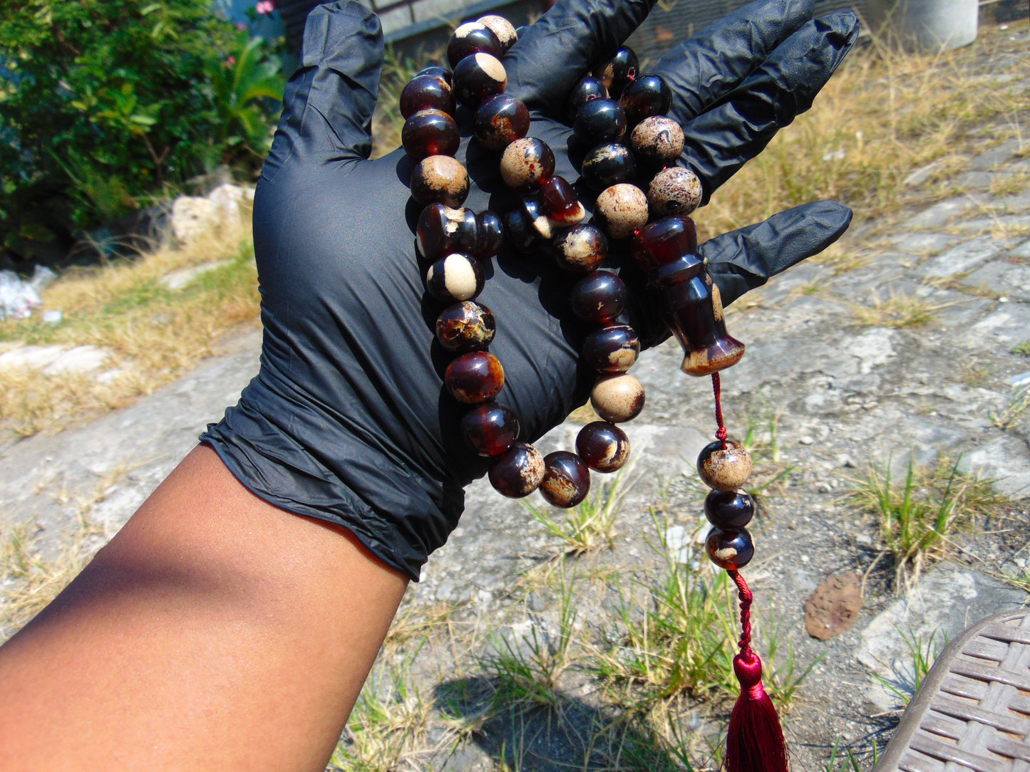 76 gr Tasbih Mesbah Rosary 33+3 Beads 16 mm Indonesian Dark White Amber for Healing FR23