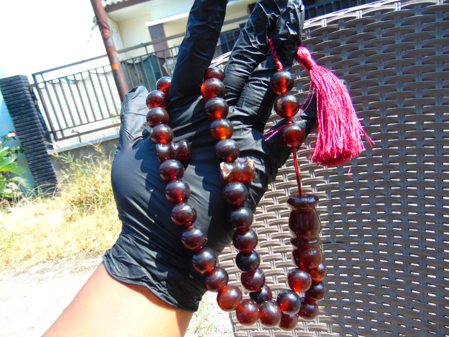 77 gr Tasbih Mesbah Rosary 33+3 Beads 16 mm Indonesian Red Amber for Healing FR16