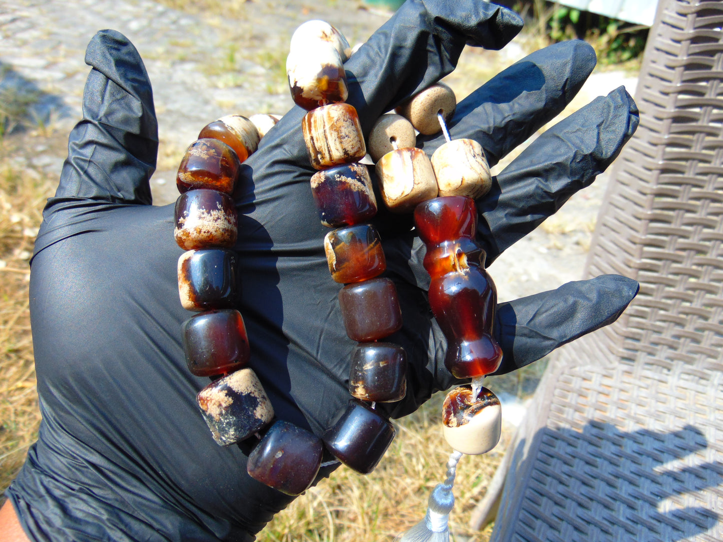 74 gr Komboloi Rosary 22+1 Beads 15x16 mm Indonesian Red White Amber for Healing CO11