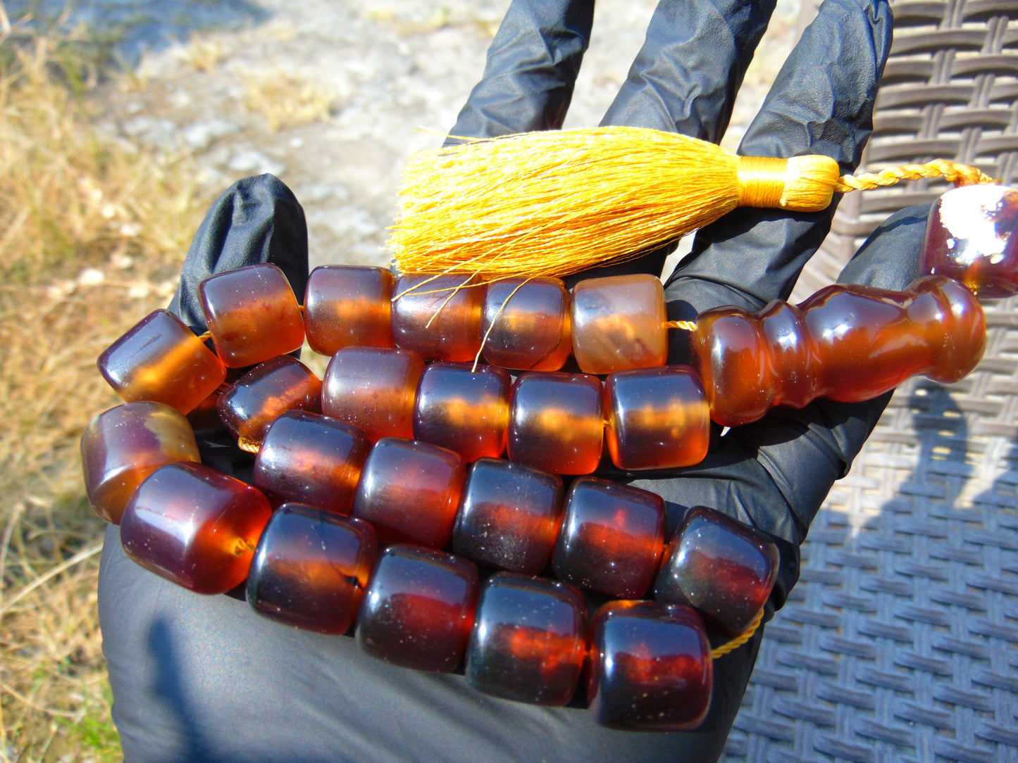 72 gr Komboloi Rosary 22+1 Beads 15x16 mm Indonesian Yellow Bluish Amber for Healing CO9
