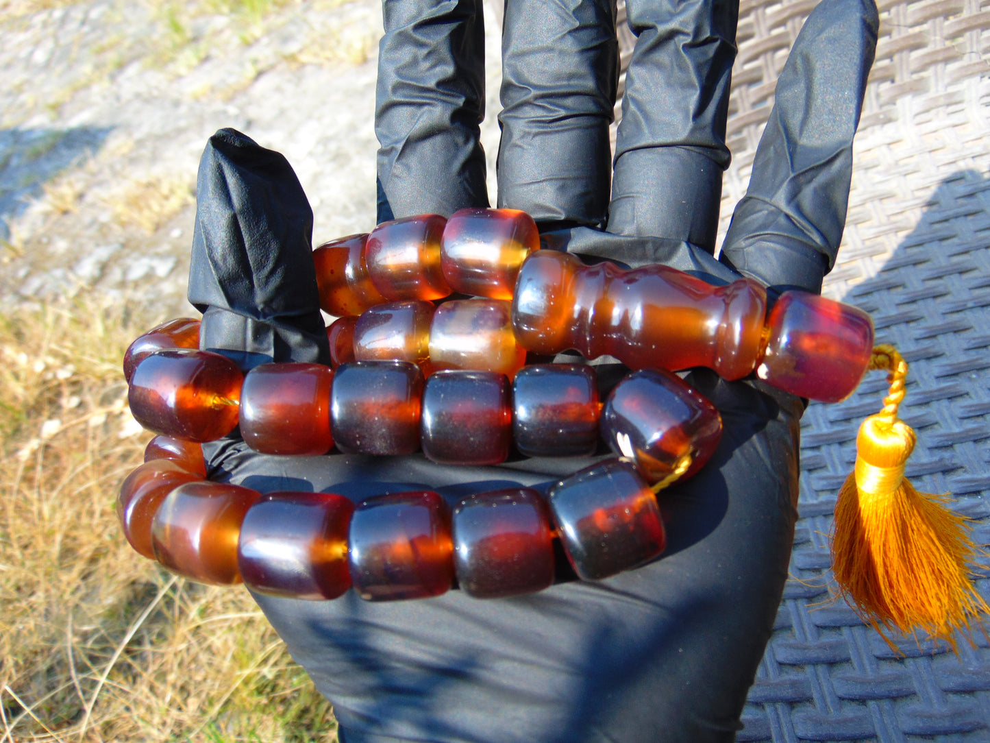 72 gr Komboloi Rosary 22+1 Beads 15x16 mm Indonesian Yellow Bluish Amber for Healing CO9