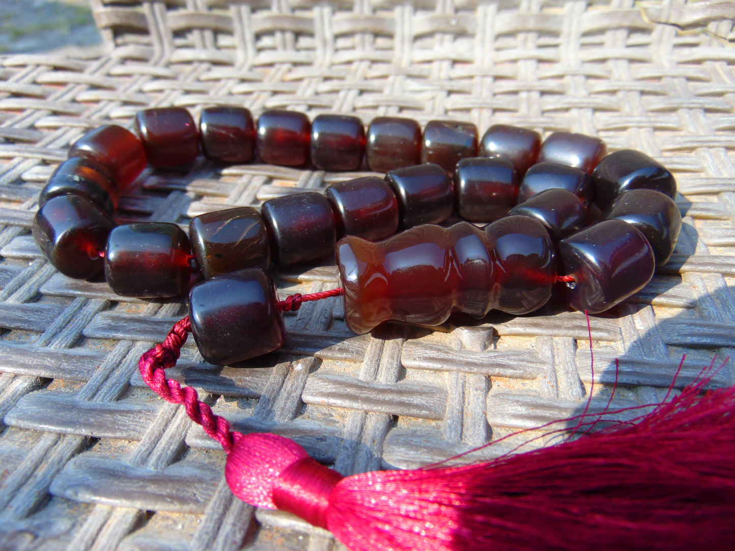 74 gr Komboloi Rosary 22+1 Beads 15x16 mm Indonesian Red Amber for Healing CO12