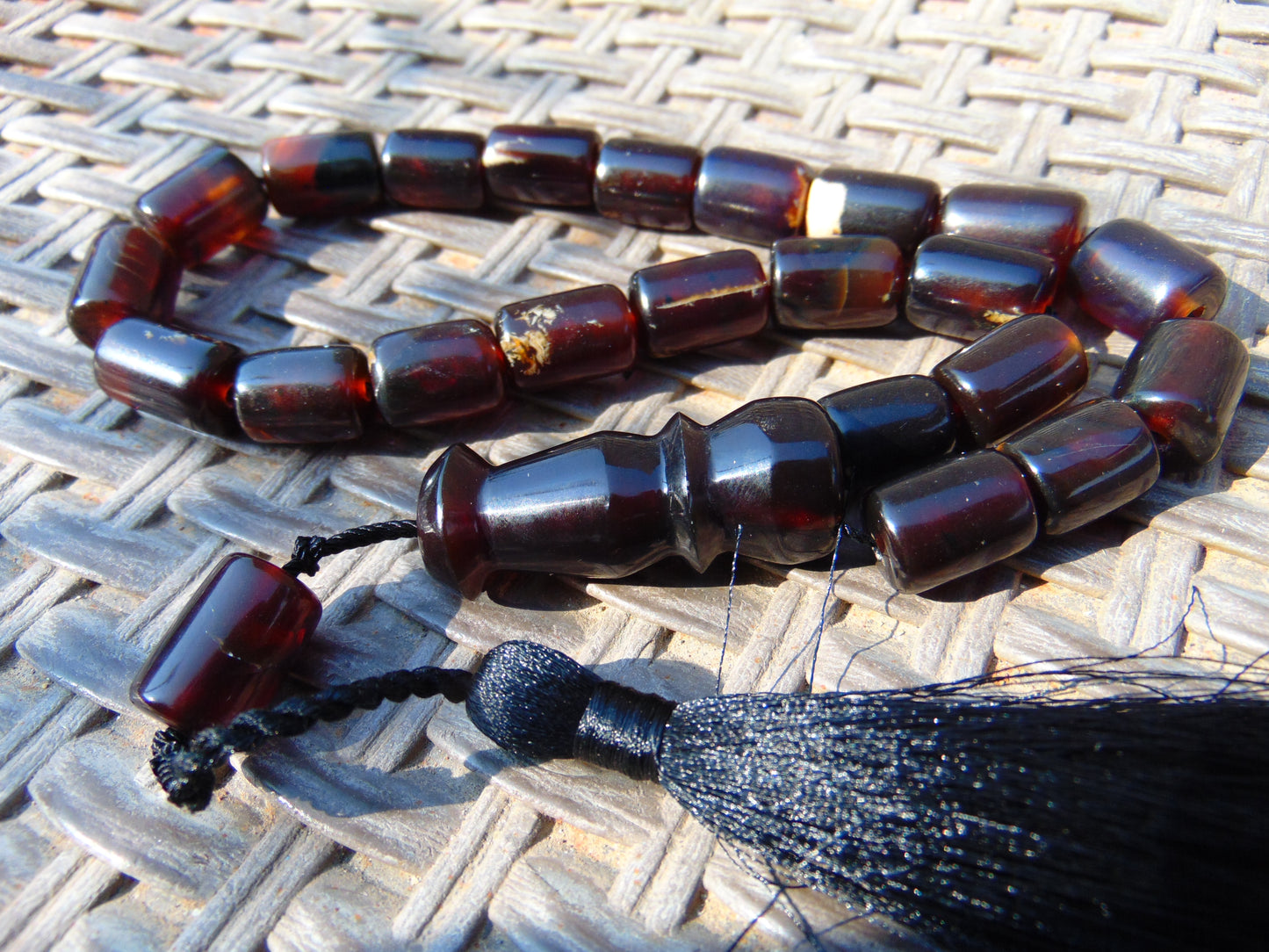 51 gr Komboloi Rosary 22+1 Beads 12x15 mm Indonesian Cherry Red Amber for Healing CO16