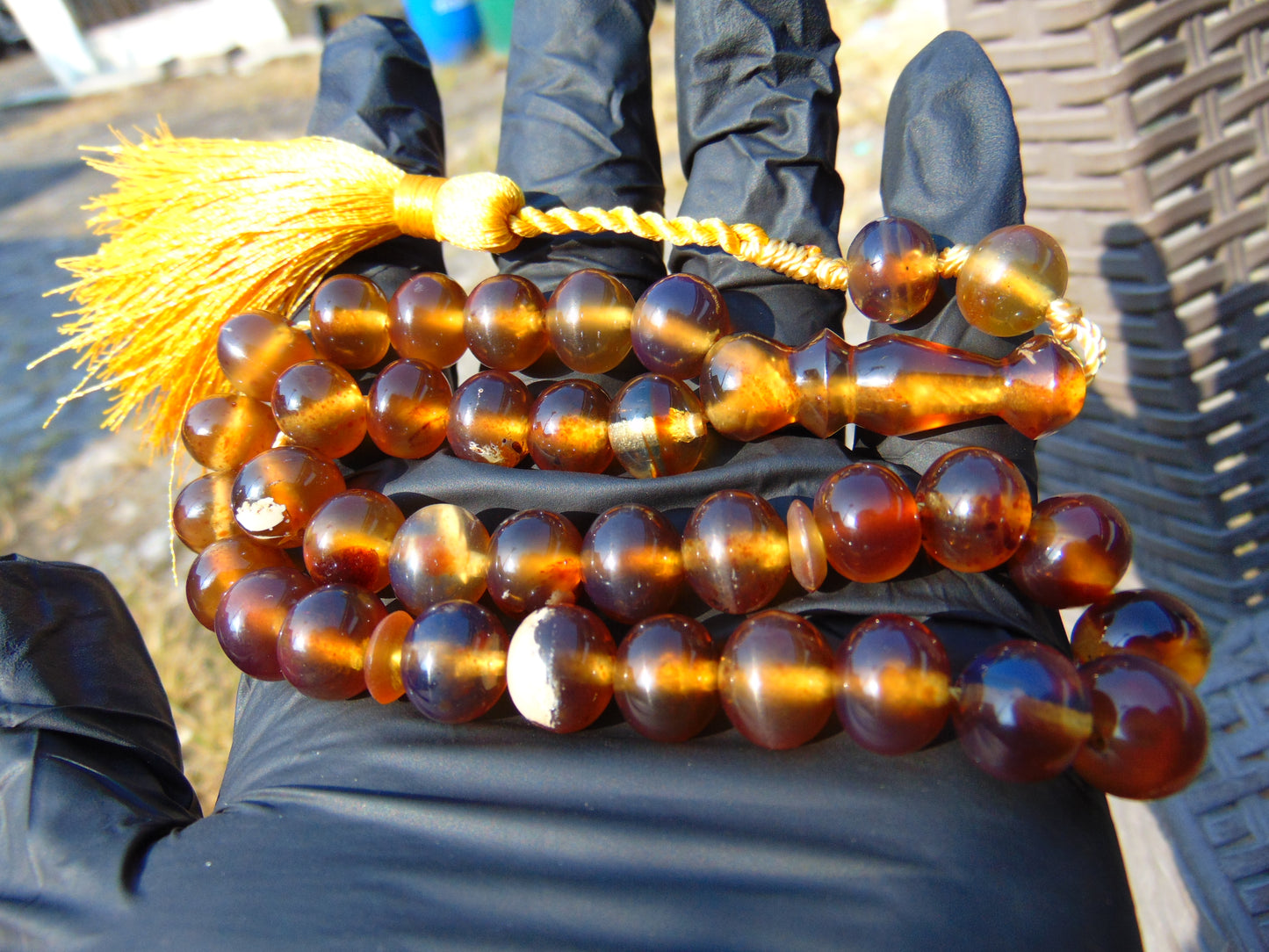 28 gr Hand Tasbih 33+2 Beads 10 mm Indonesian Yellow Bluish Amber for Healing TB10i7