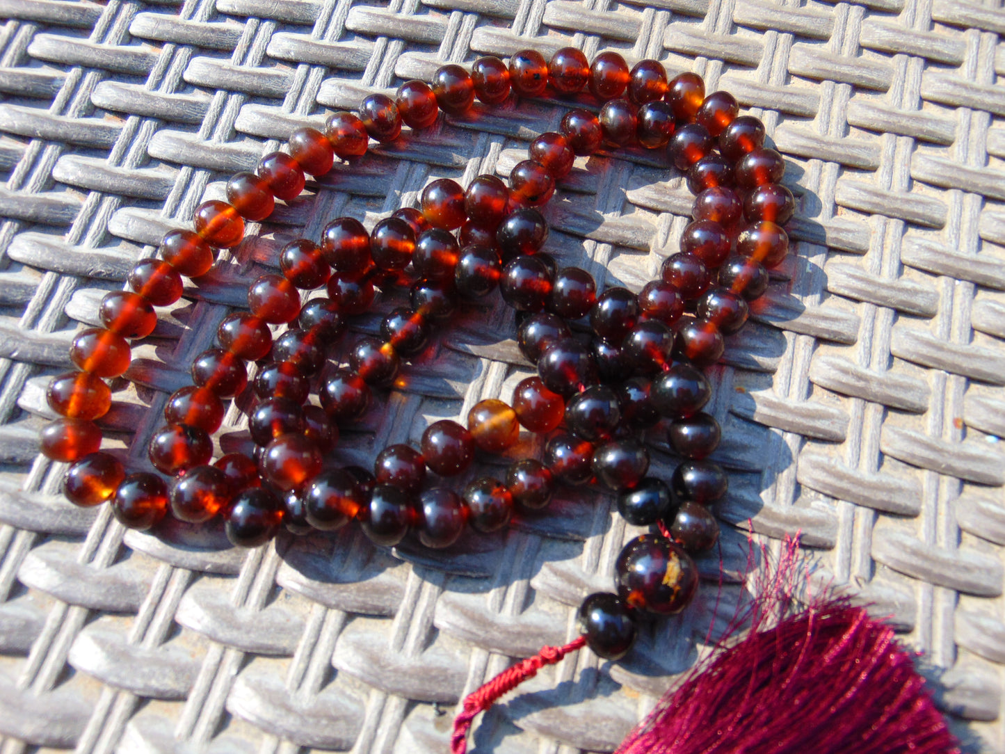 73 gram 108 Beads 10 mm Mala Buddha for Yoga and Meditation Indonesian Dark Red Amber for Healing MB13