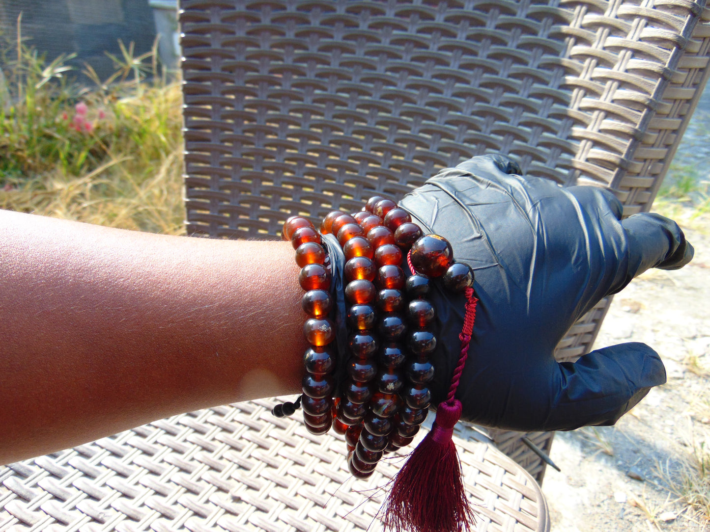 73 gram 108 Beads 10 mm Mala Buddha for Yoga and Meditation Indonesian Dark Red Amber for Healing MB13