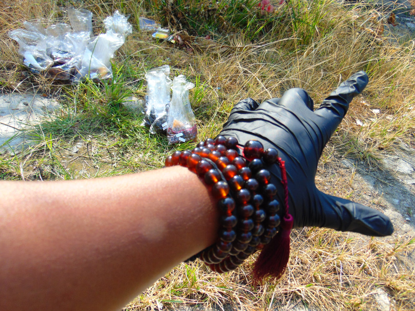 73 gram 108 Beads 10 mm Mala Buddha for Yoga and Meditation Indonesian Dark Red Amber for Healing MB13