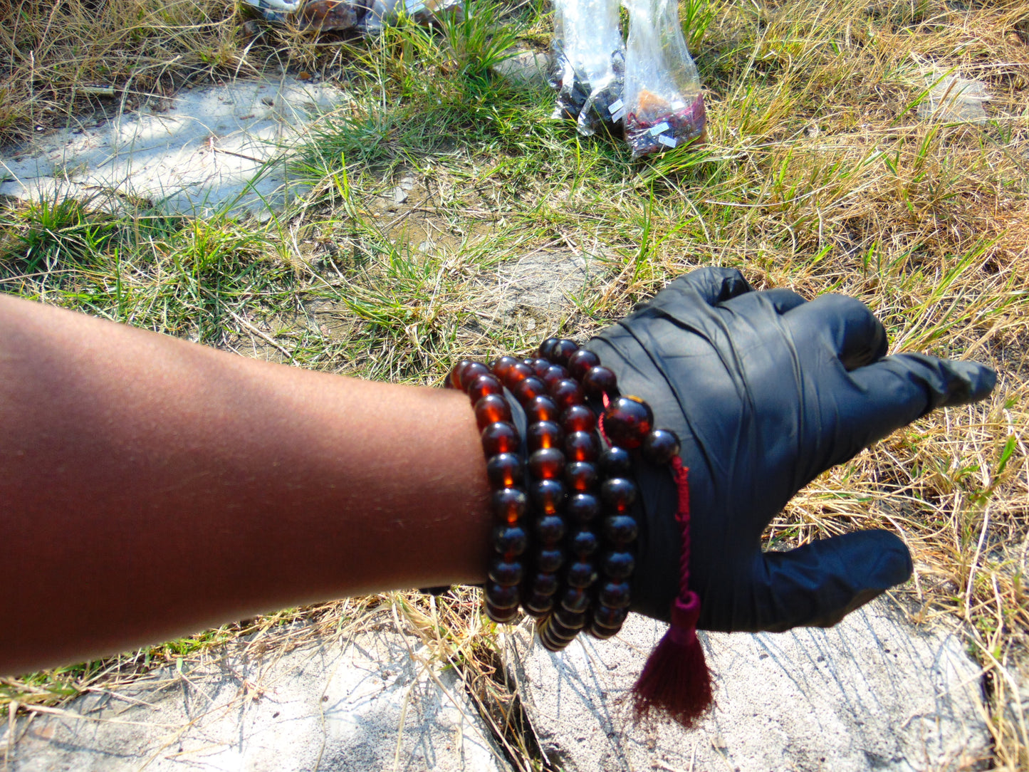 73 gram 108 Beads 10 mm Mala Buddha for Yoga and Meditation Indonesian Dark Red Amber for Healing MB13