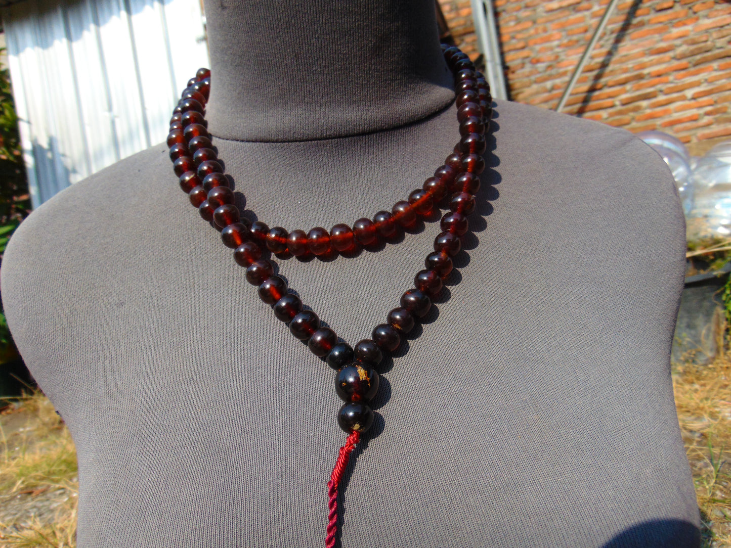 73 gram 108 Beads 10 mm Mala Buddha for Yoga and Meditation Indonesian Dark Red Amber for Healing MB13