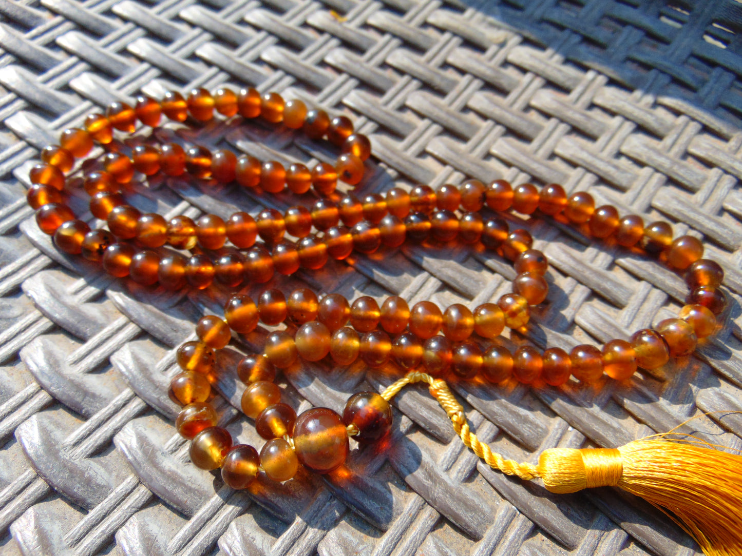 36 gram 108 Beads 7 mm Mala Buddha for Yoga and Meditation Indonesian Yellow Amber for Healing MB5