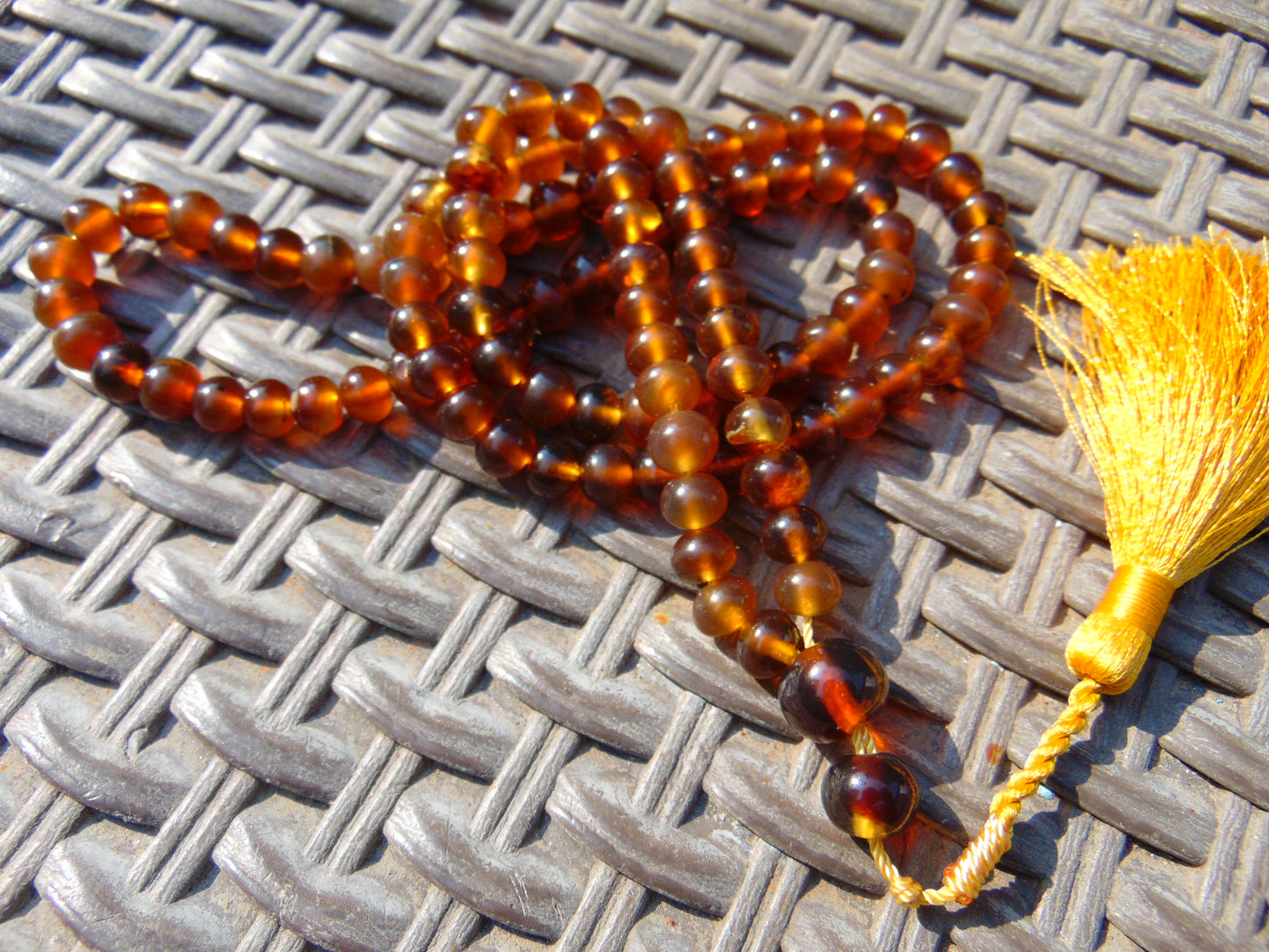 36 gram 108 Beads 7 mm Mala Buddha for Yoga and Meditation Indonesian Yellow Amber for Healing MB5