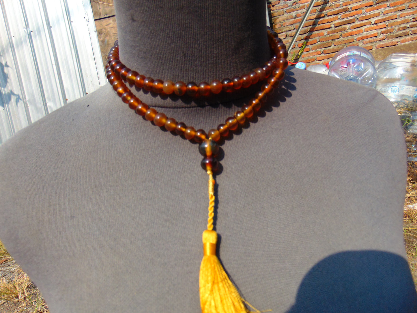 36 gram 108 Beads 7 mm Mala Buddha for Yoga and Meditation Indonesian Yellow Amber for Healing MB5