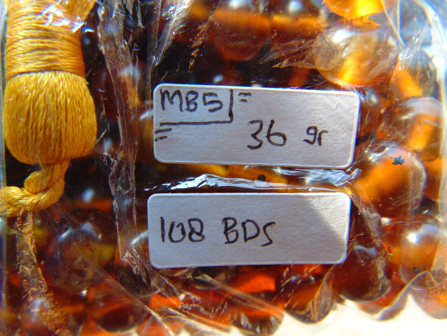36 gram 108 Beads 7 mm Mala Buddha for Yoga and Meditation Indonesian Yellow Amber for Healing MB5