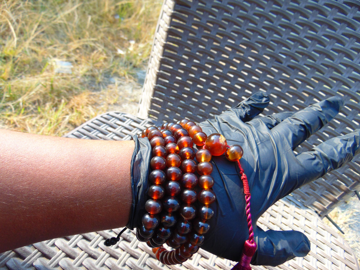 72 gram 108 Beads 10 mm Mala Buddha Necklace for Yoga Meditation Indonesian Red Amber for Healing MB23