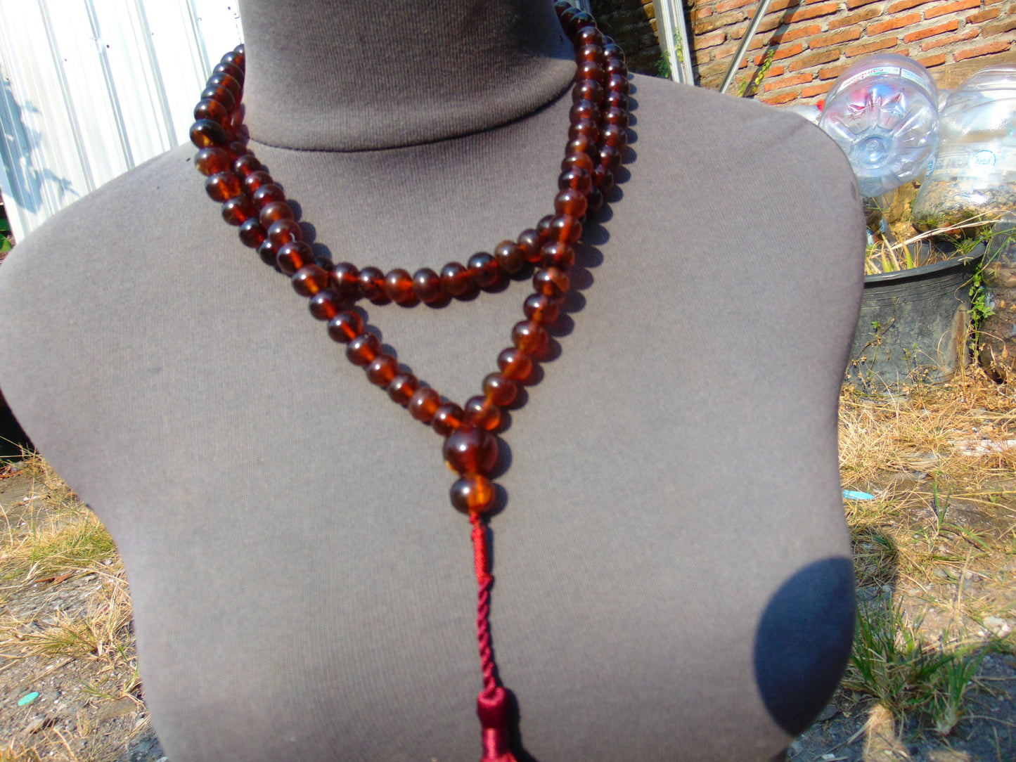 72 gram 108 Beads 10 mm Mala Buddha Necklace for Yoga Meditation Indonesian Red Amber for Healing MB23