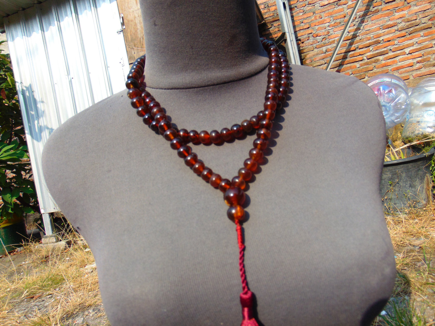 72 gram 108 Beads 10 mm Mala Buddha Necklace for Yoga Meditation Indonesian Red Amber for Healing MB23