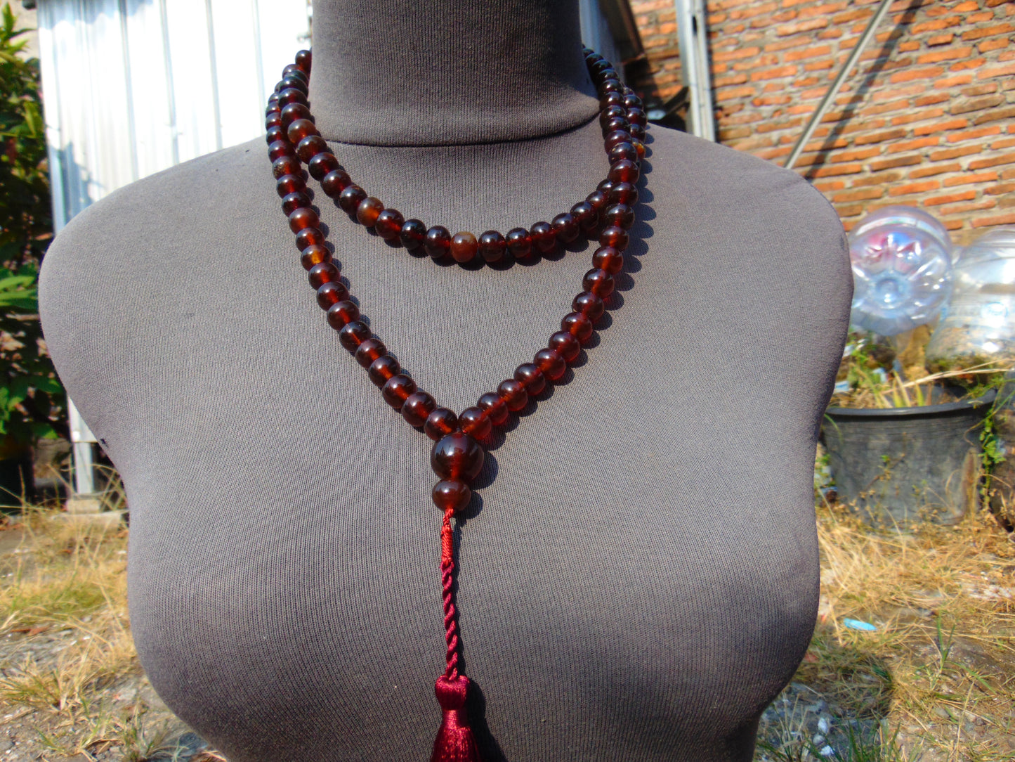 70 gram 108 Beads 10 mm Mala Buddha Necklace for Yoga Meditation Indonesian Cherry Red Amber for Healing MB24