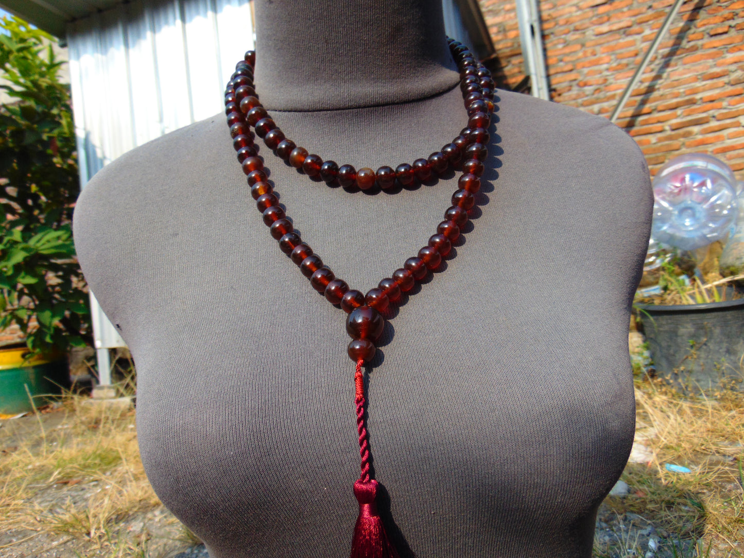 70 gram 108 Beads 10 mm Mala Buddha Necklace for Yoga Meditation Indonesian Cherry Red Amber for Healing MB24