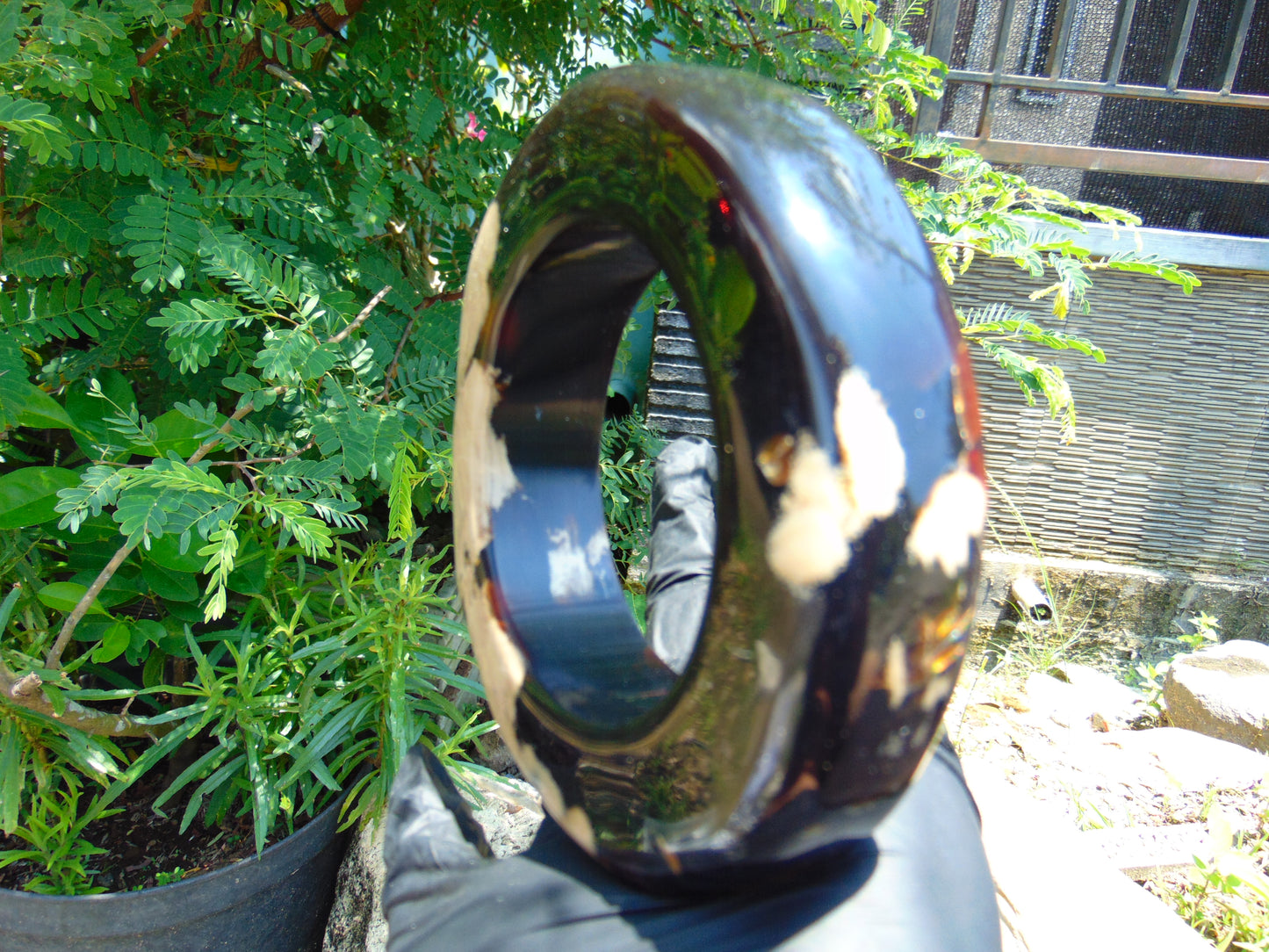 Big Bangle Indonesian Sumatra Dark Blue Amber for Healing Hole Inside 72 mm thickness 24x22 mm
