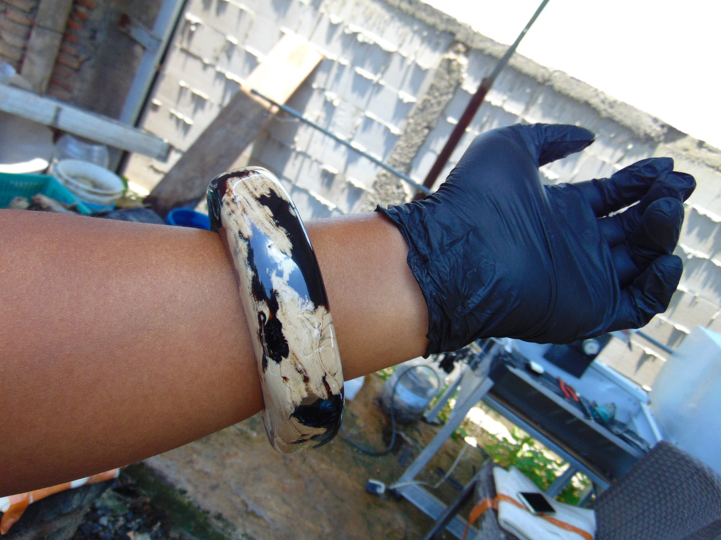 Big Bangle Indonesian Sumatra Dark Blue Amber for Healing Hole Inside 72 mm thickness 24x22 mm
