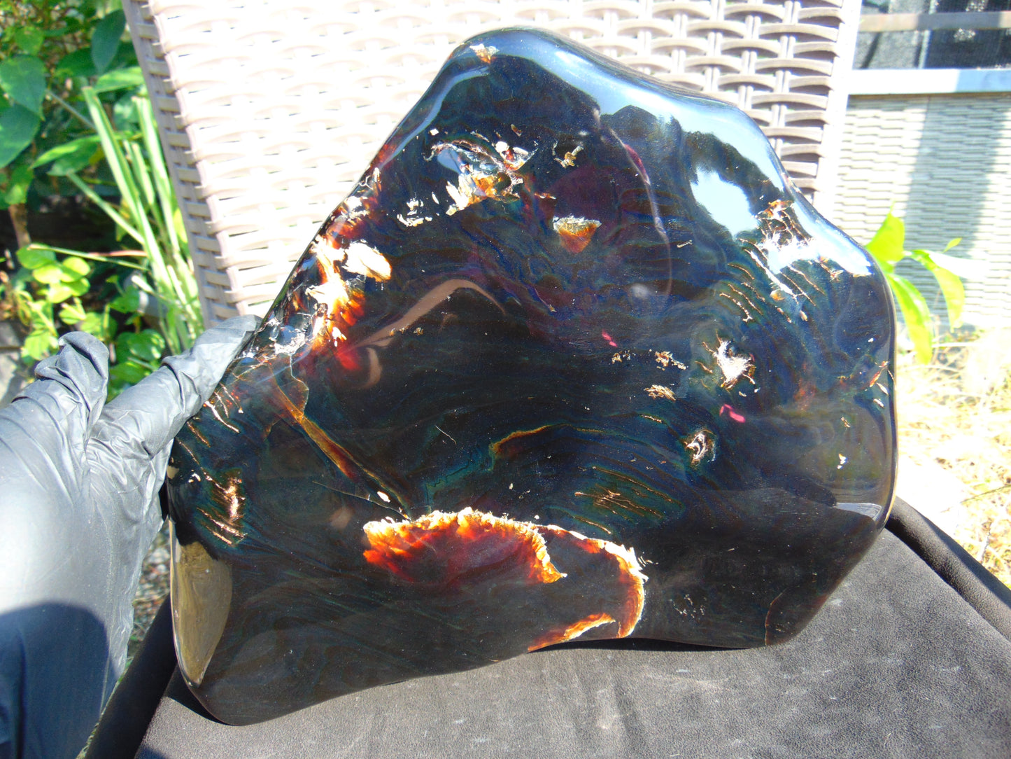 3239 gr Full Polished 28x25x5 cm Indonesia Black Blue Amber for Healing ML40