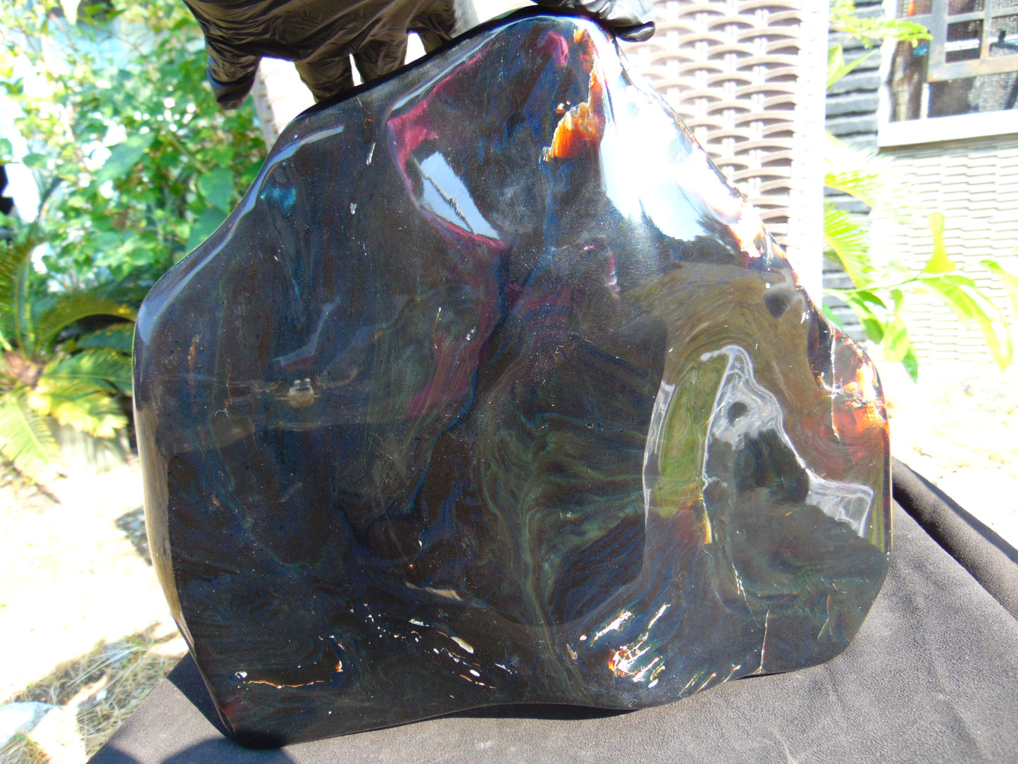 3239 gr Full Polished 28x25x5 cm Indonesia Black Blue Amber for Healing ML40