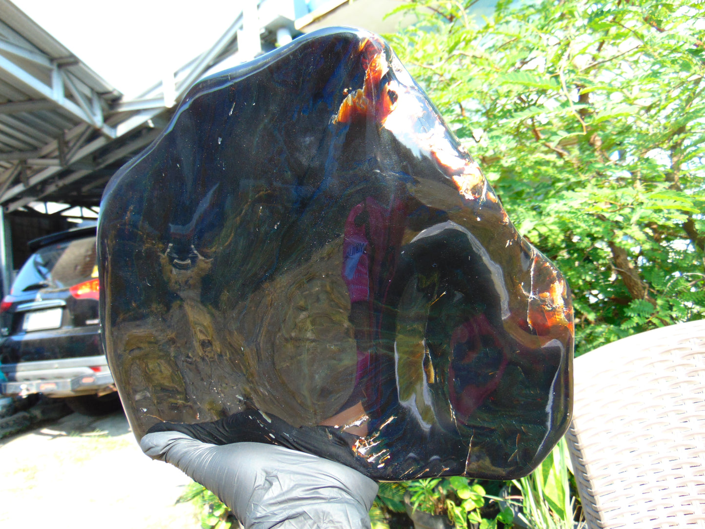 3239 gr Full Polished 28x25x5 cm Indonesia Black Blue Amber for Healing ML40