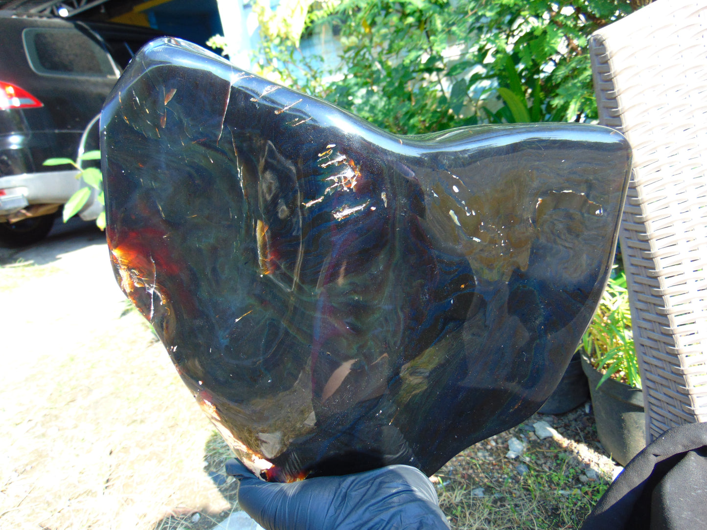 3239 gr Full Polished 28x25x5 cm Indonesia Black Blue Amber for Healing ML40
