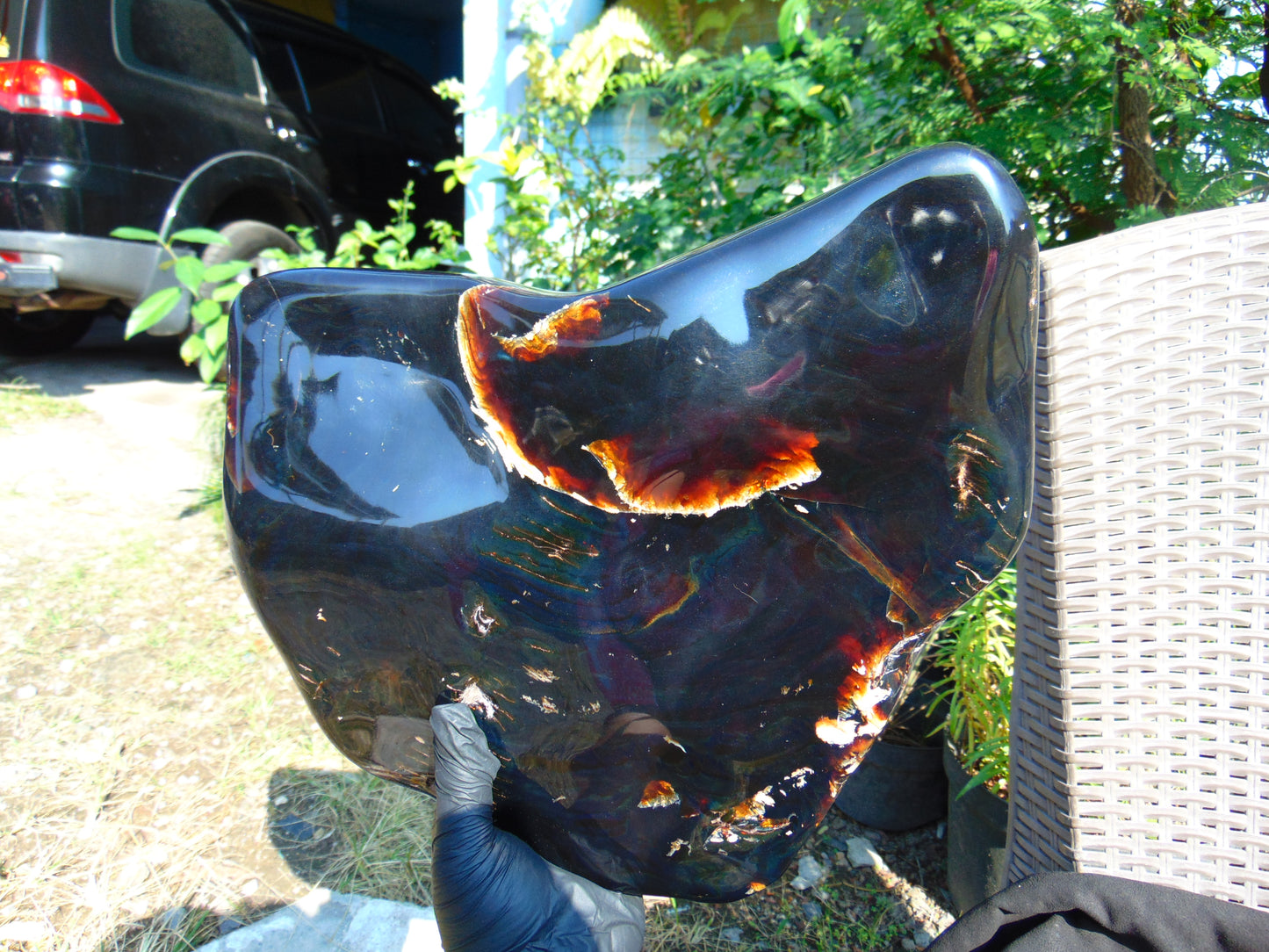 3239 gr Full Polished 28x25x5 cm Indonesia Black Blue Amber for Healing ML40