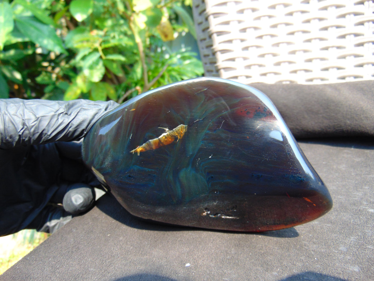 308 gram Full polished Indonesian Dark Purple Blue Amber for Healing ar121