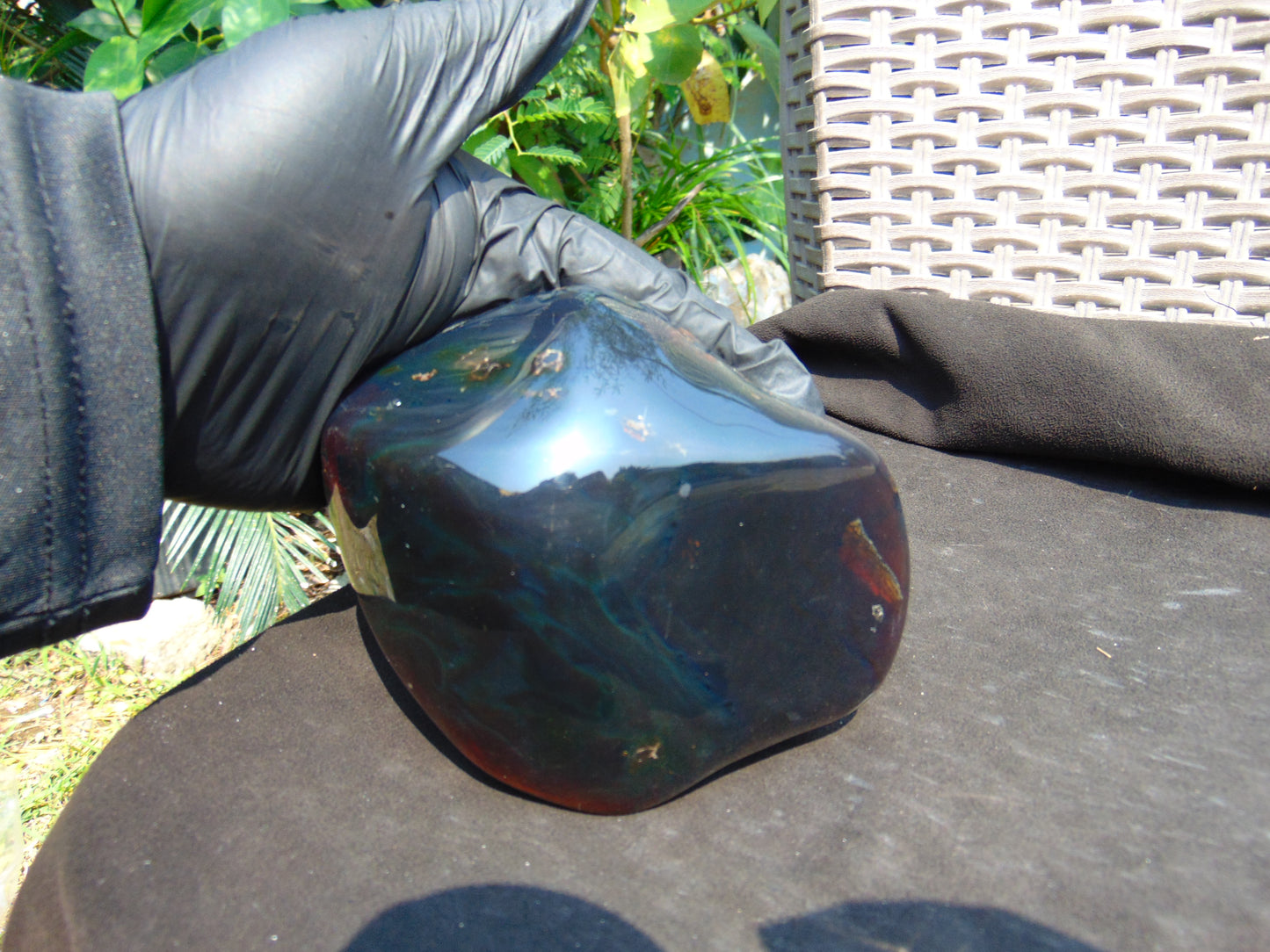 308 gram Full polished Indonesian Dark Purple Blue Amber for Healing ar121